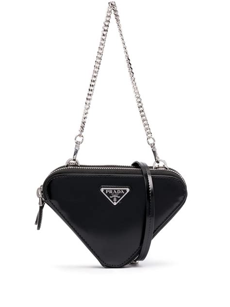 prada triangle leather and fabric mini bag|large leather Prada triangle bag.